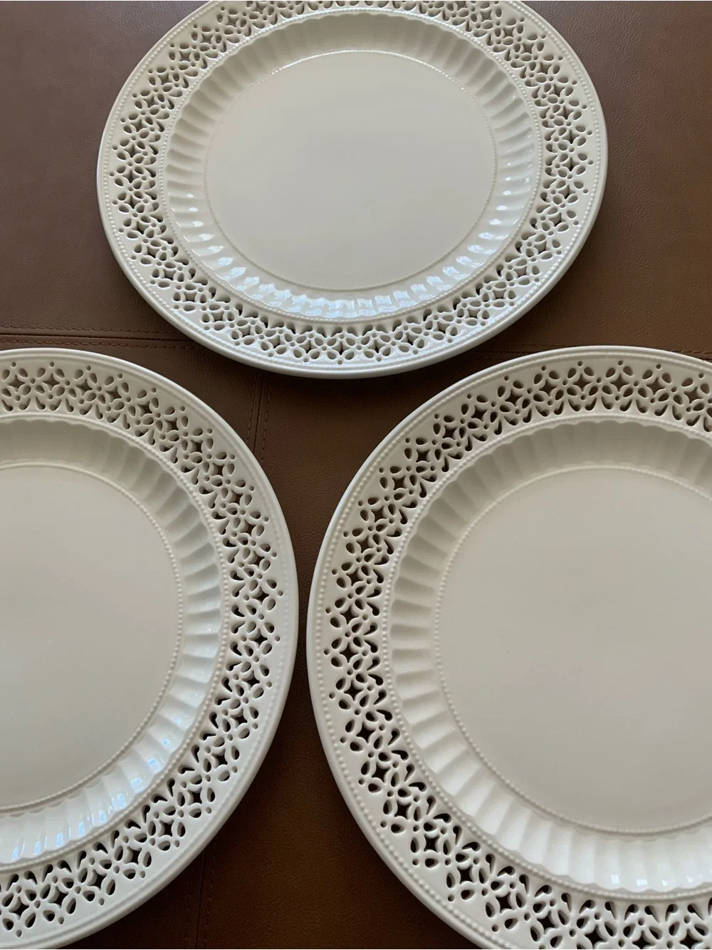 Dunham by Ralph Lauren Cream Pierced Rim Dinner Plate Trio